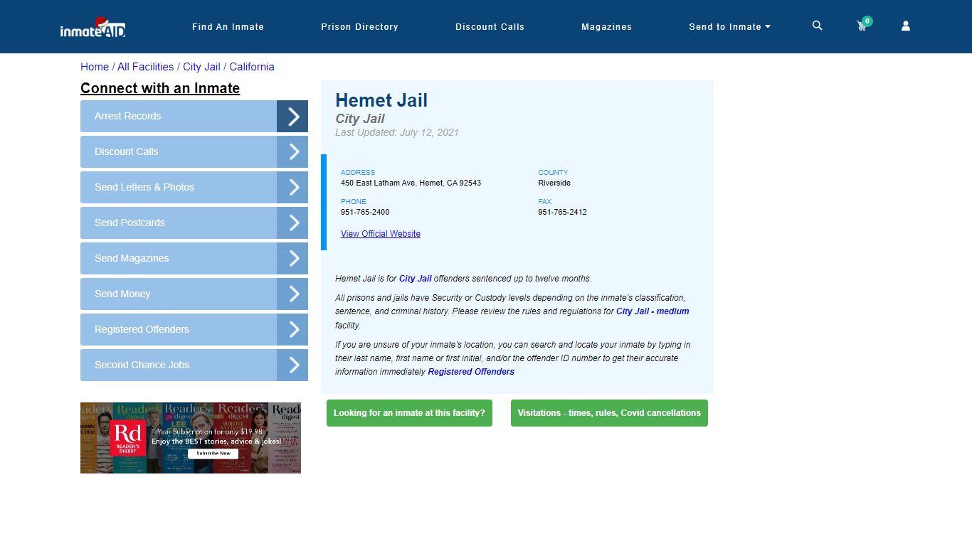 Hemet Jail | Inmate Locator