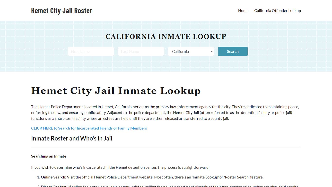 Hemet Police Department & City Jail, CA Inmate Roster, Arrests, Mugshots