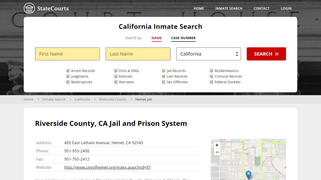 Hemet Jail Inmate Records Search, California - StateCourts