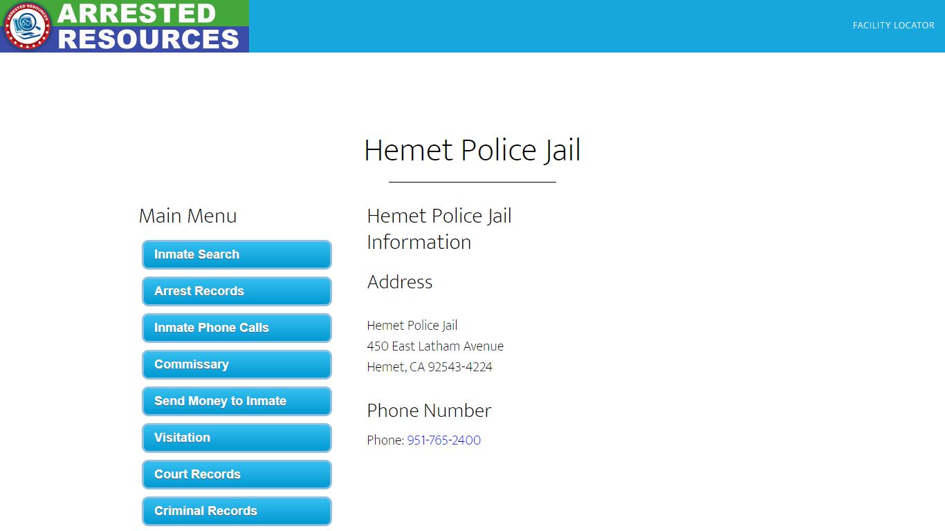Hemet Police Jail - Inmate Search - Hemet, CA
